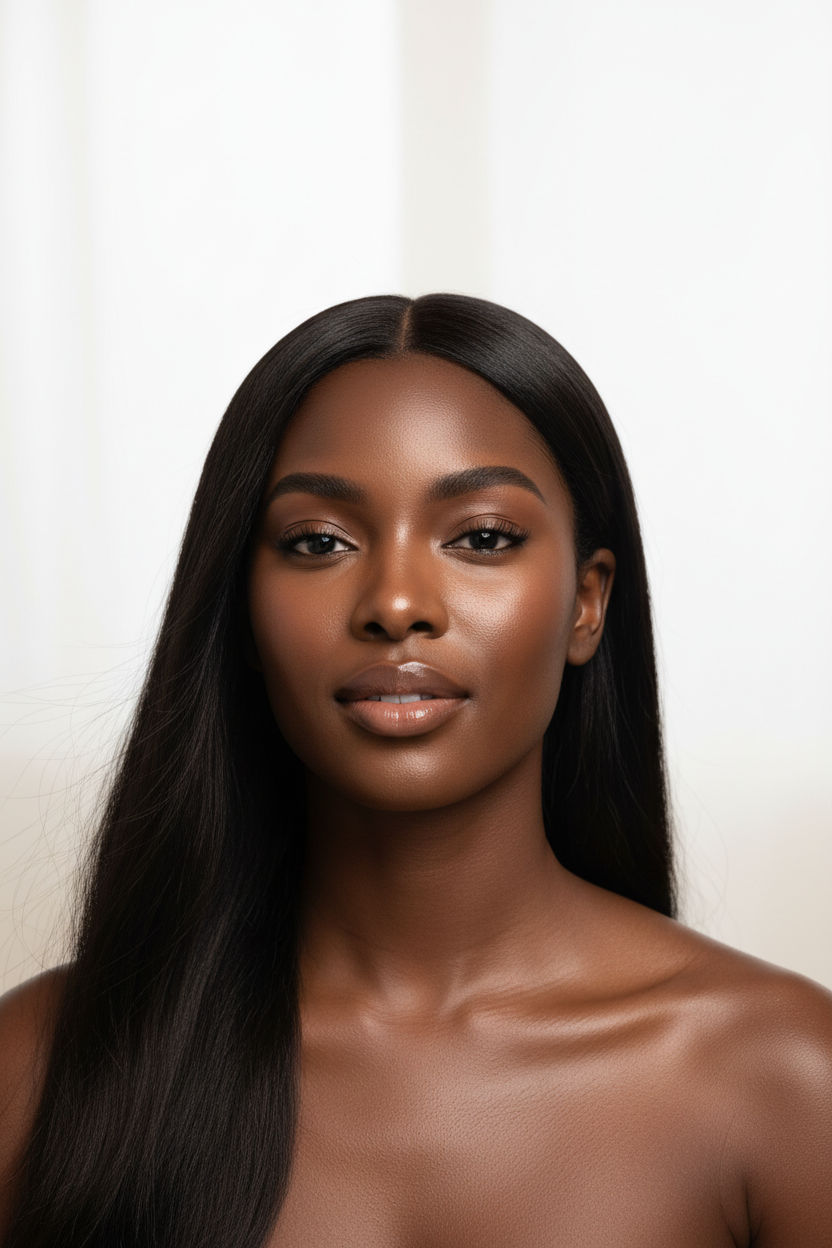 Skincare portrait with straight hair